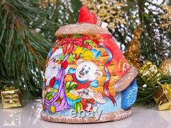 Wooden carved Santa Claus figurine, Christmas Holiday Home Decor indoor