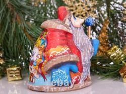 Wooden carved Santa Claus figurine, Christmas Holiday Home Decor indoor