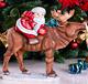 Wooden Carved Santa Claus Figurine Riding A Moose, Christmas Gift Home Decor