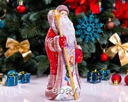 Wooden carved russian Santa Claus Figurine 9, handmade Christmas home decor Wooden carved russian Santa Claus Figurine 9, handmade Christmas home decor