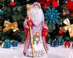 Wooden carved russian Santa Claus Figurine 9, handmade Christmas home decor Wooden carved russian Santa Claus Figurine 9, handmade Christmas home decor
