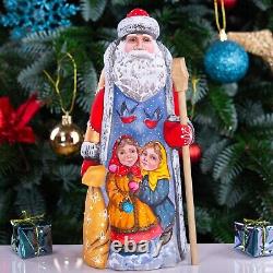 Wooden carved russian Santa Claus Figurine 9, home Christmas holiday decoration