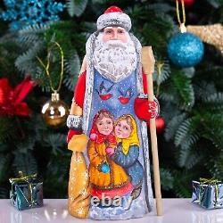 Wooden carved russian Santa Claus Figurine 9, home Christmas holiday decoration