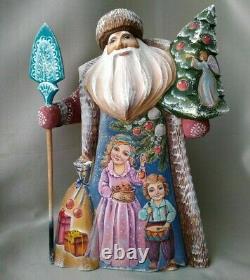 Wooden figure of Santa Claus, carved statuette handmade Christmas from Russia