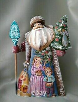 Wooden figure of Santa Claus, carved statuette handmade Christmas from Russia