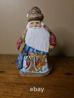 Wooden hand carved Hand Painted Russian Santa Claus Figurine 8 Santa With Deer