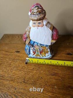 Wooden hand carved Hand Painted Russian Santa Claus Figurine 8 Santa With Deer