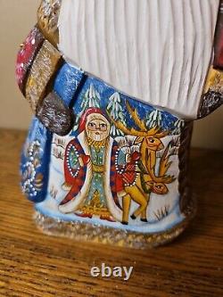 Wooden hand carved Hand Painted Russian Santa Claus Figurine 8 Santa With Deer