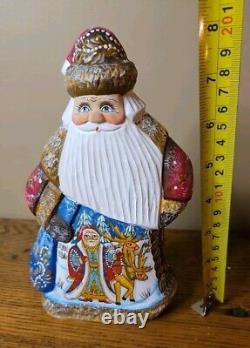 Wooden hand carved Hand Painted Russian Santa Claus Figurine 8 Santa With Deer