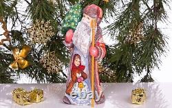 Wooden hand carved Russian Santa Figurine 10 home Christmas holiday decor