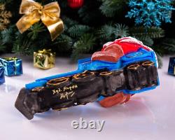 Wooden hand carved Santa Claus Figurine riding a train, Christmas home decor
