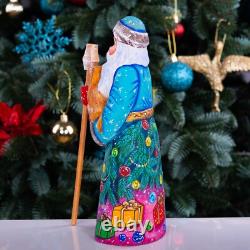 Wooden hand carved Santa Claus Figurine with dog 9, Christmas home decor