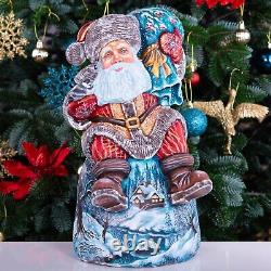 Wooden hand carved Santa Claus figurine 14, Home Christmas Holiday Decor indoor