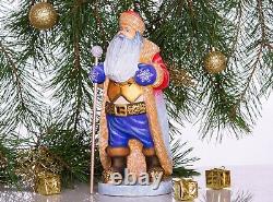 Wooden hand carved Santa Claus figurine, Home Christmas Holiday Decor