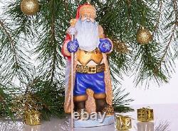 Wooden hand carved Santa Claus figurine, Home Christmas Holiday Decor