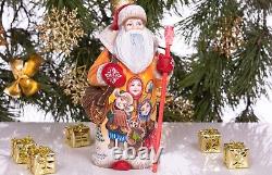 Wooden hand carved Santa Claus figurine, Home Christmas Holiday Decor Gift Idea