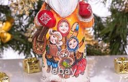 Wooden hand carved Santa Claus figurine, Home Christmas Holiday Decor Gift Idea