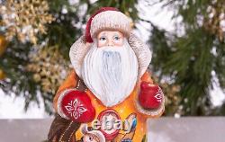 Wooden hand carved Santa Claus figurine, Home Christmas Holiday Decor Gift Idea