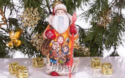 Wooden hand carved Santa Claus figurine, Home Christmas Holiday Decor Gift Idea