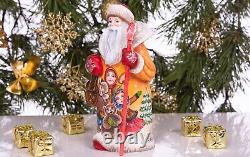 Wooden hand carved Santa Claus figurine, Home Christmas Holiday Decor Gift Idea