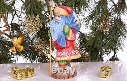 Wooden hand carved Santa Claus figurine, Home Christmas Holiday Decor Gift idea