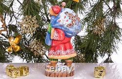 Wooden hand carved Santa Claus figurine, Home Christmas Holiday Decor Gift idea