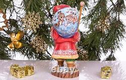 Wooden hand carved Santa Claus figurine, Home Christmas Holiday Decor Gift idea