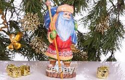 Wooden hand carved Santa Claus figurine, Home Christmas Holiday Decor Gift idea