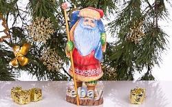 Wooden hand carved Santa Claus figurine, Home Christmas Holiday Decor Gift idea