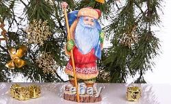 Wooden hand carved Santa Claus figurine, Home Christmas Holiday Decor Gift idea