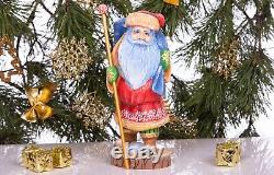 Wooden hand carved Santa Claus figurine, Home Christmas Holiday Decor Gift idea