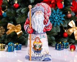 Wooden hand carved Santa Claus figurine, handmade Christmas Gift idea