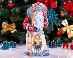 Wooden hand carved Santa Claus figurine, handmade Christmas Gift idea