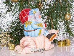 Wooden hand carved Santa Claus figurine riding a bear, Christmas home decor